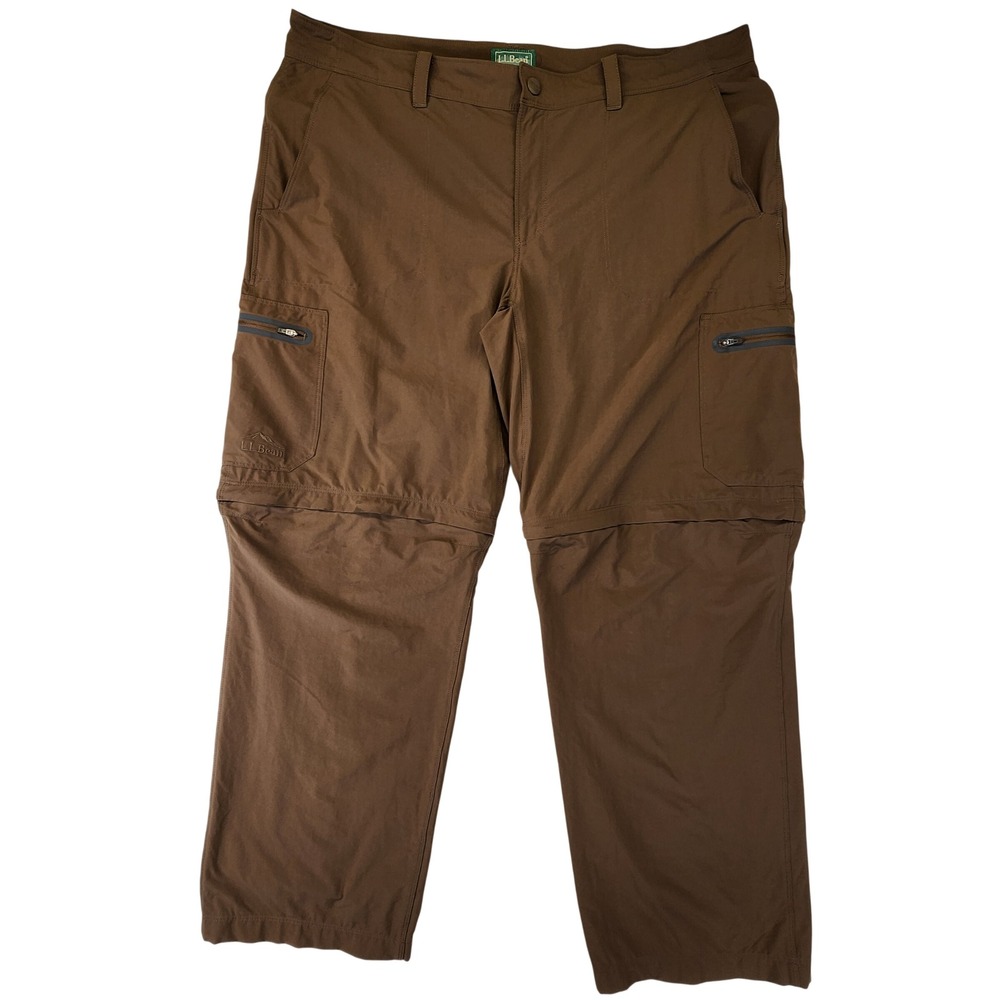 LL Bean Mens 40x30 Brown Convertible Cargo Hiking Pants Outdoors Nylon Spandex